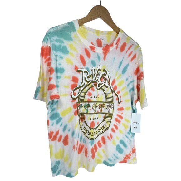 RVCA World Tour Tee Sz XS White Multicolor TieDye Graphic Print Oversized Cotton - Picture 10 of 16